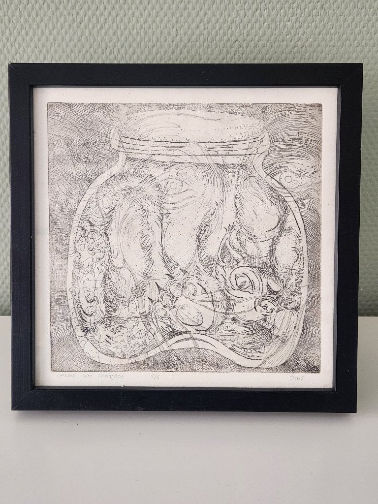 Ets op zink - Tienke van Montfort - Op sterk water, Antiek en Kunst, Kunst | Etsen en Gravures, Ingelijst, 25 cm, 25 cm, 2000 tot heden