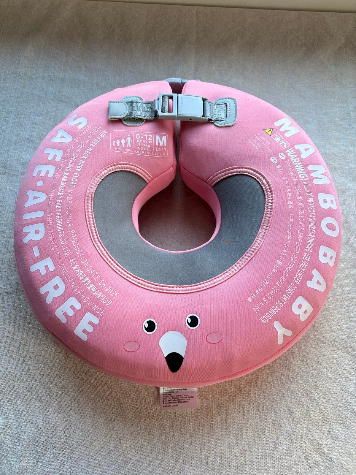 Mambobaby Baby Float Roze Flamingo Nek Zwemband 0-12M, Ophalen, Zo goed als nieuw, Overige typen