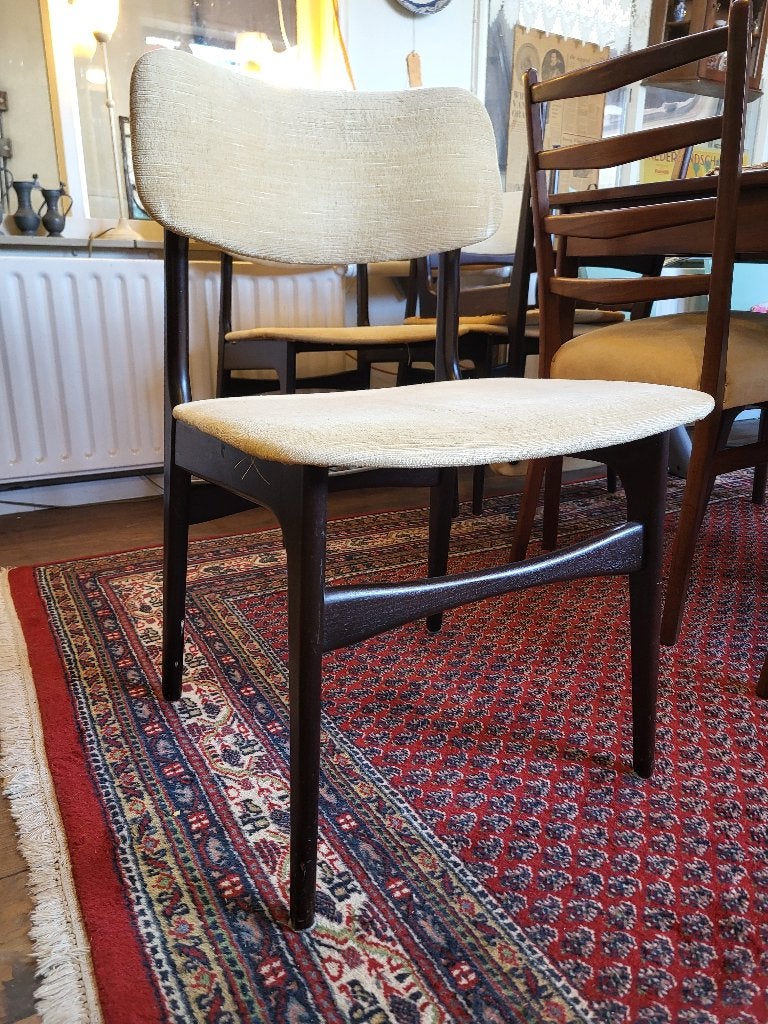 4 mooie vintage Dutch design stoelen van AWA 60s velvet, Hout, Gebruikt, Overige kleuren, Ophalen of Verzenden