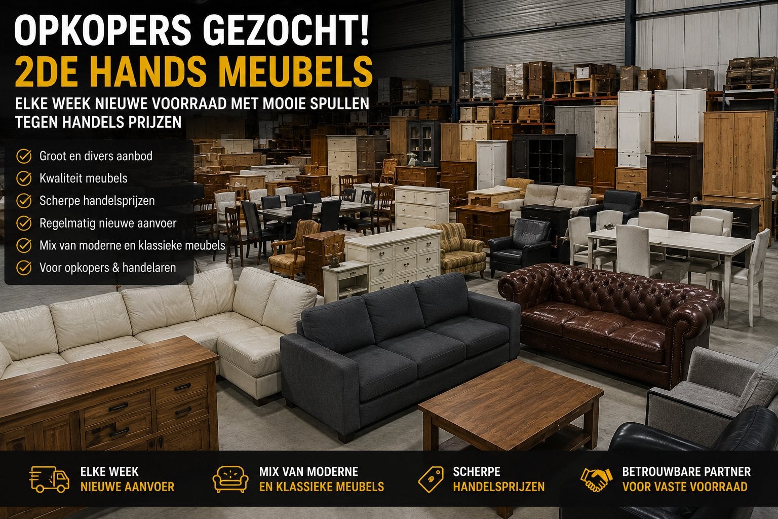 Partij gebruikte meubels en witgoed elke week nieuwe toevoer, Ophalen, Zo goed als nieuw