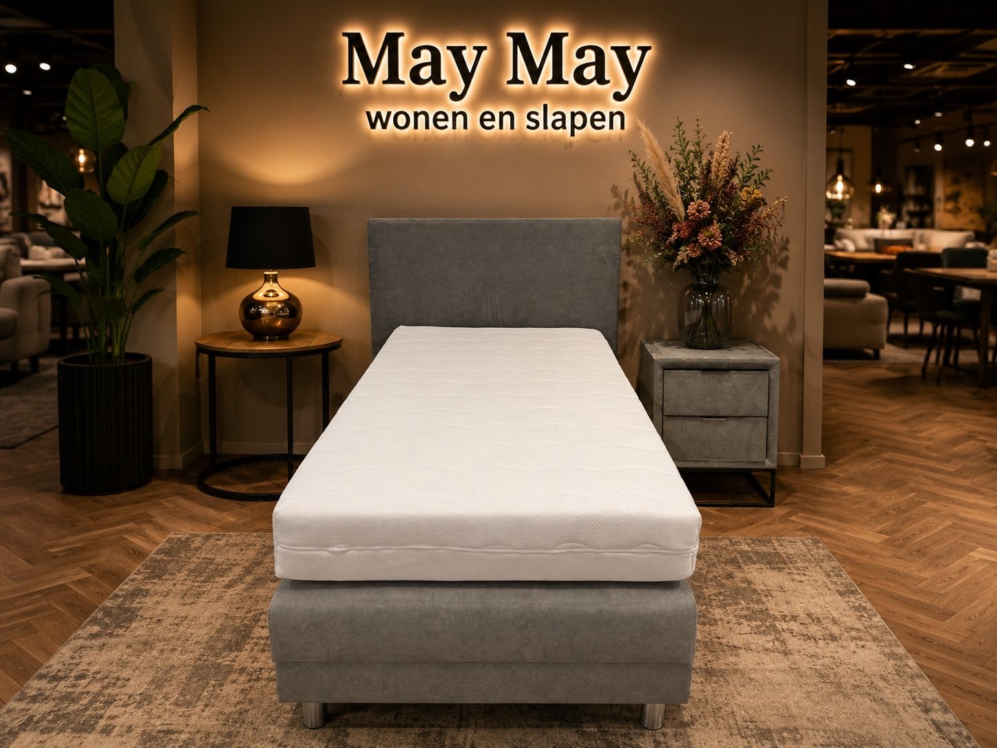Boxspring 100x200 Elektrisch €499,- Direct/Leverbaar, Ophalen, 100 cm, Eenpersoons, #Boxspring#Grijs#100#Stof#Bedden#1-Persoons#Elektrisch