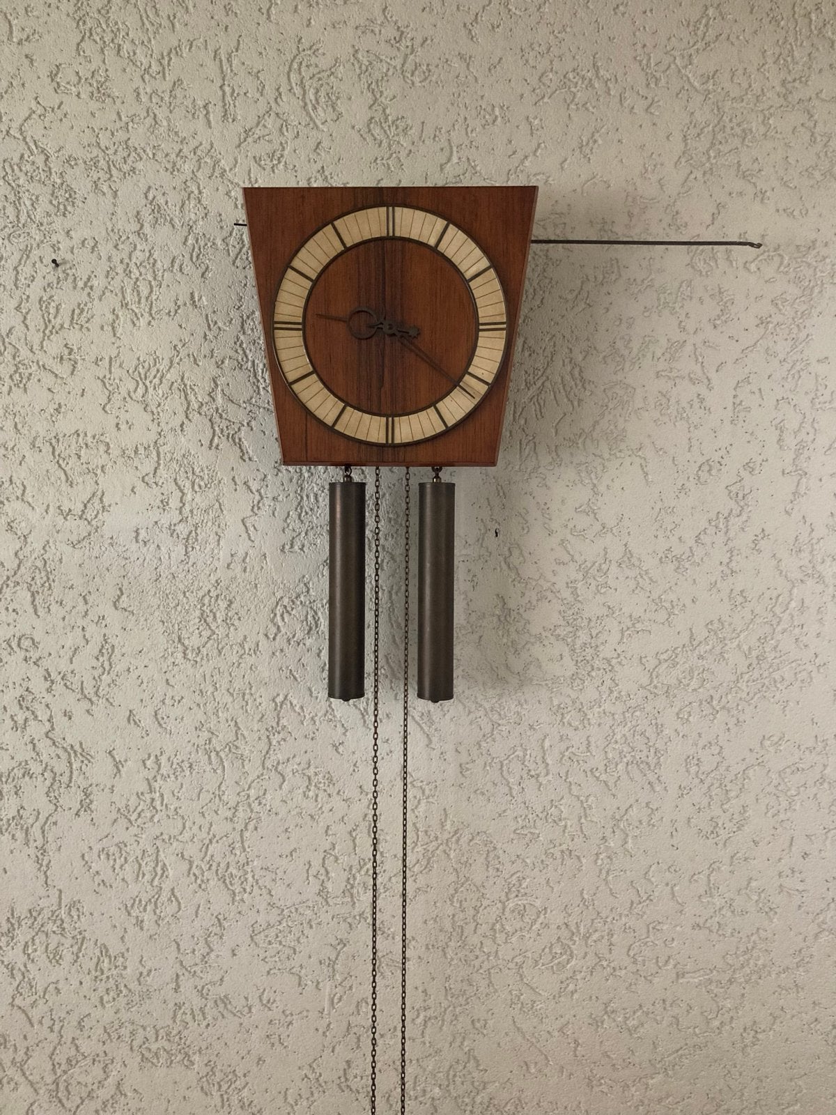 Vintage wandklok met gewichten - Mid-Century Design, Ophalen