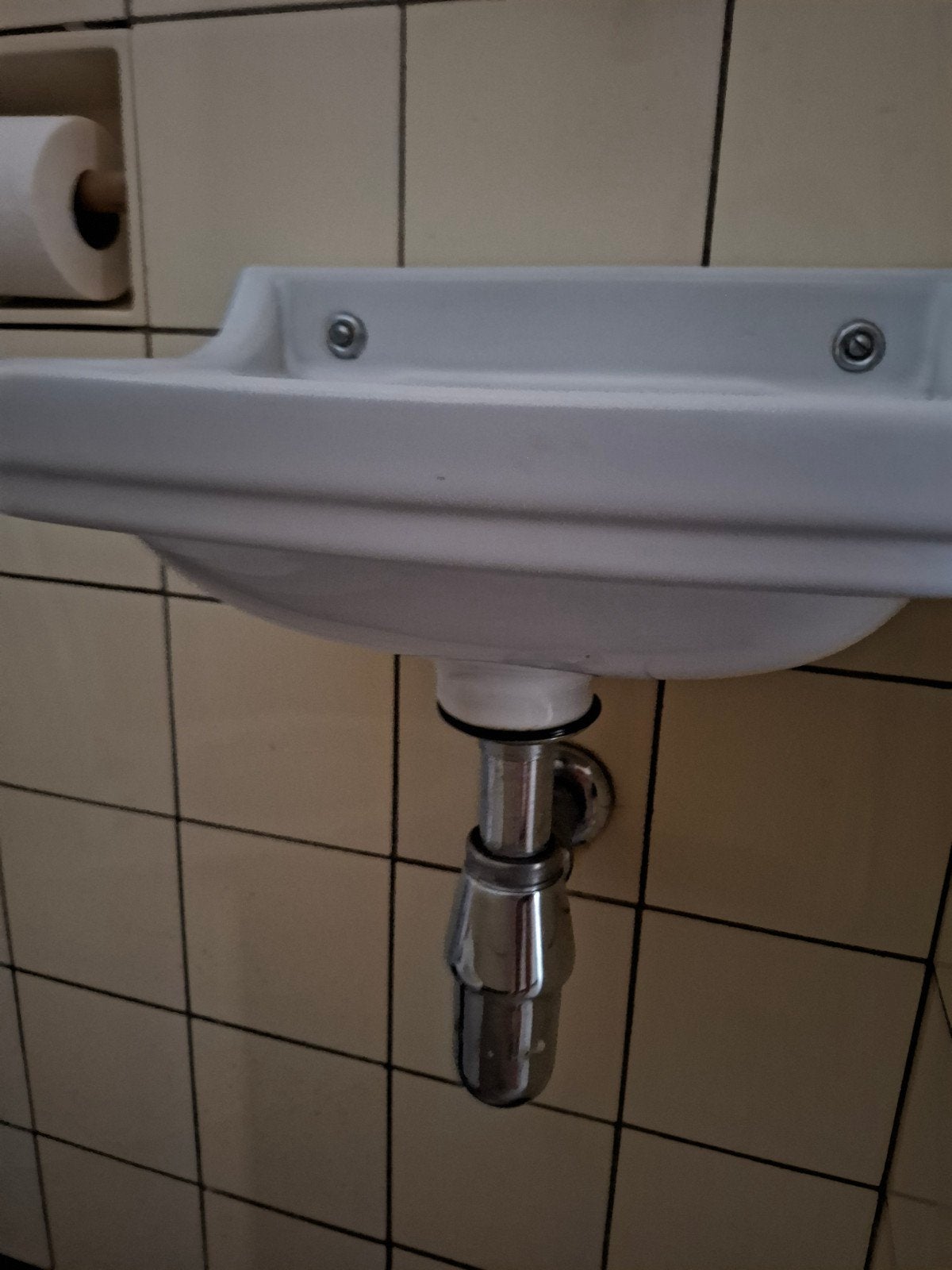 Witte emaille wastafel met chromen sifon brocant vintage, Ophalen, Wastafel