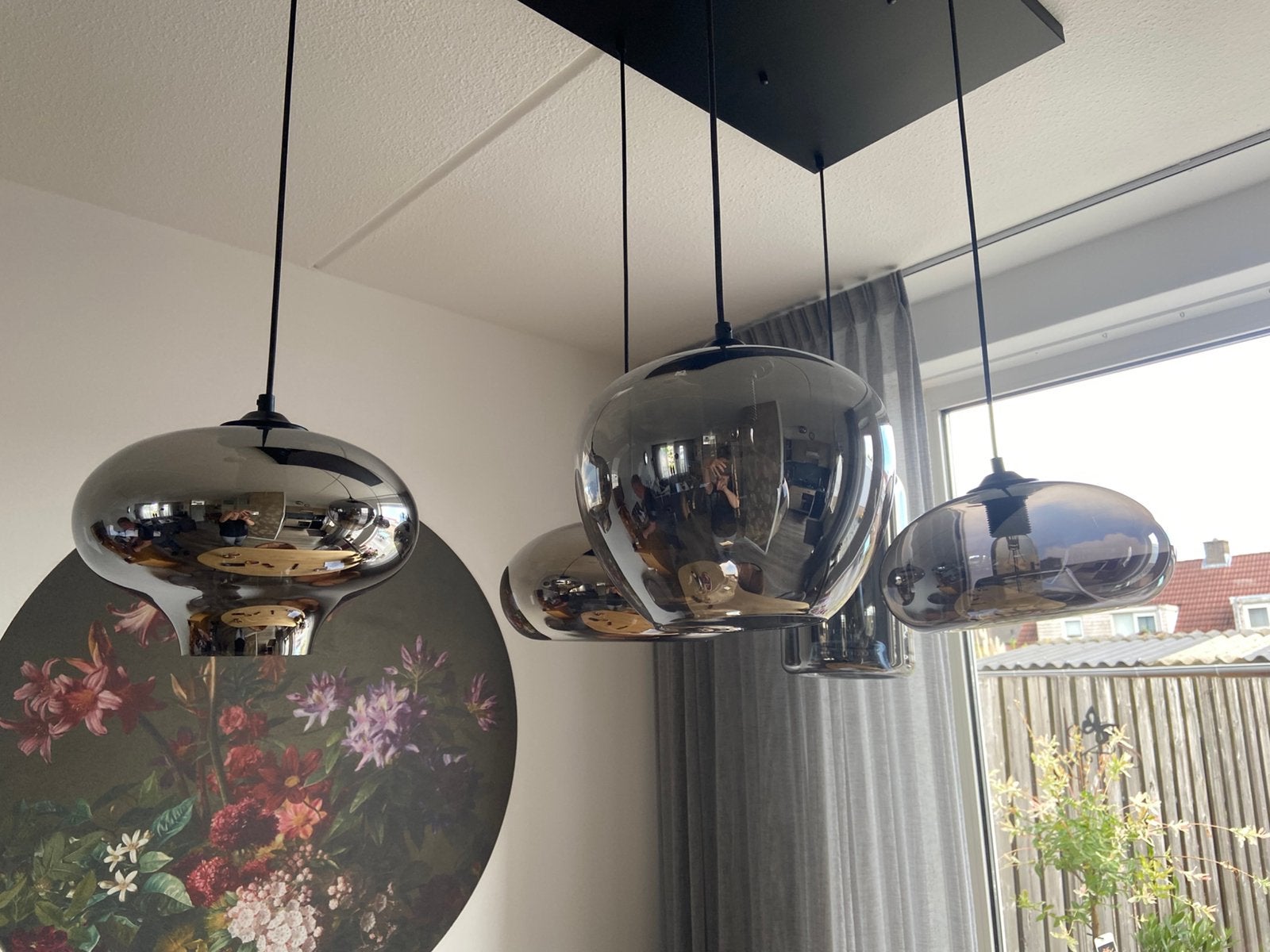 Hanglamp smokeglas 5 lichtpunten, Ophalen, Zo goed als nieuw, Minder dan 50 cm