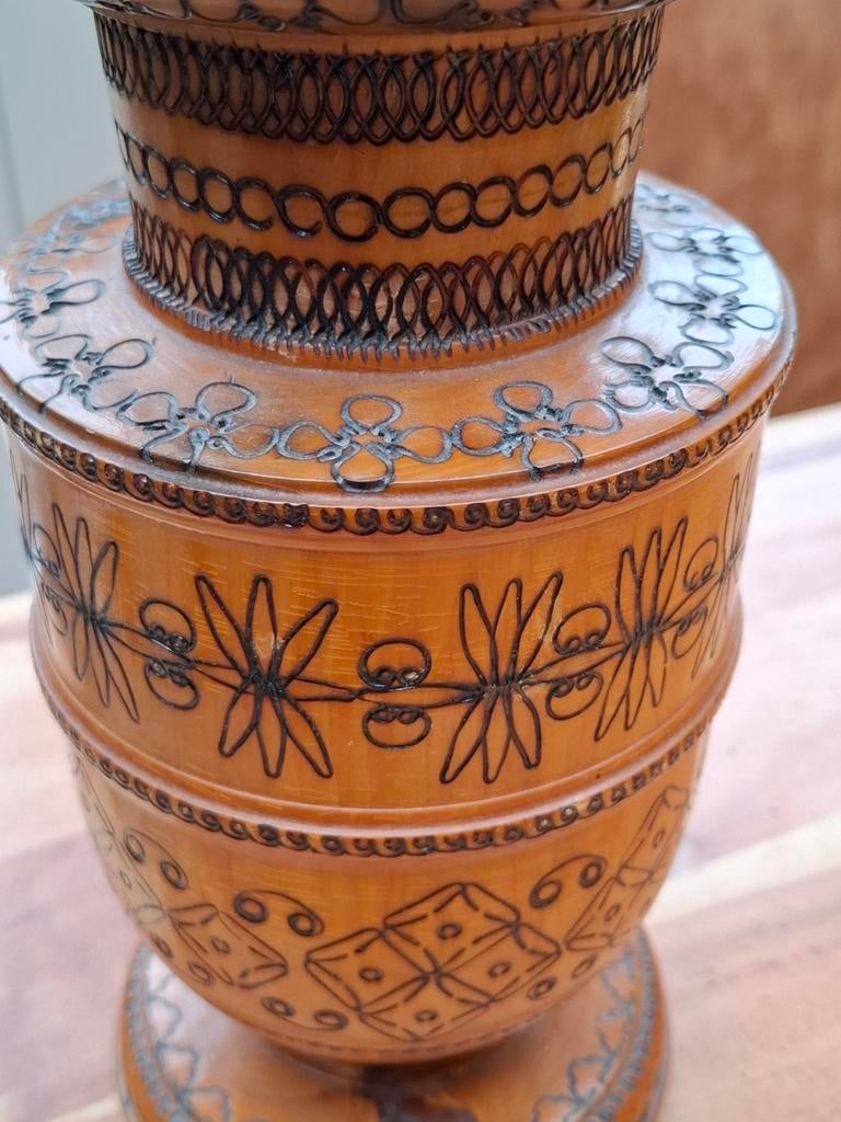 Vintage houten vaas 28 cm, Antiek en Kunst, Antiek | Vazen, Ophalen of Verzenden