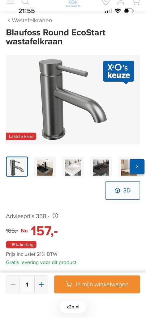 2x Blaufoss Round EcoStart wastafelkraan Gunmetal Nieuw, Ophalen of Verzenden, Nieuw, Kraan
