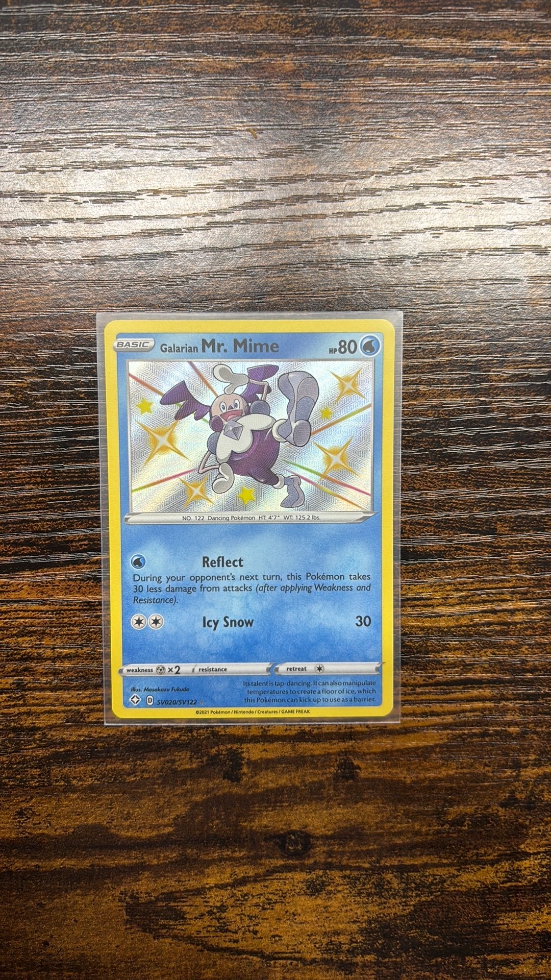Galarian Mr. Mime (SV20/SV122) Shining Fates, Hobby en Vrije tijd, Verzamelkaartspellen | Pokémon, Ophalen of Verzenden, Zo goed als nieuw