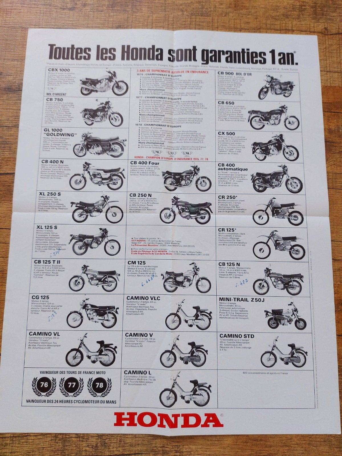 1978 Honda motorfiets /bromfiets programma folder franstalig, Ophalen of Verzenden, Honda
