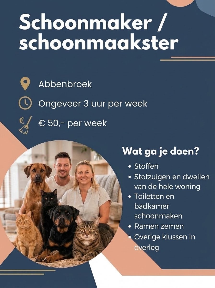 Schoonmaak(st)er gezocht in Abbenbroek, Diensten en Vakmensen, Schoonmaken