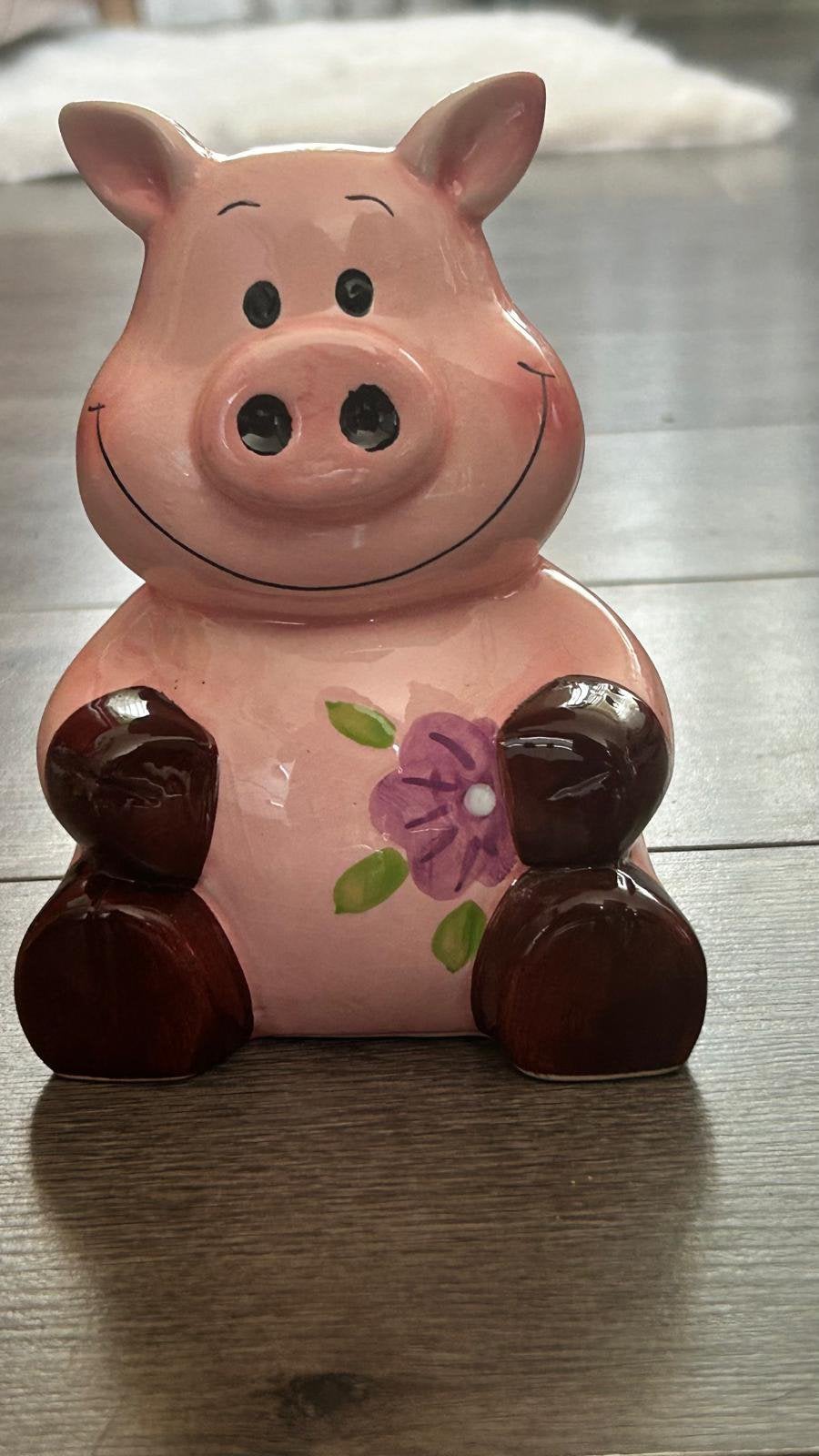 Leuke roze spaarpot varken met bloemendecoratie, Verzamelen, Spaarpotten, Ophalen, Zo goed als nieuw, Steen, Aardewerk of Keramiek