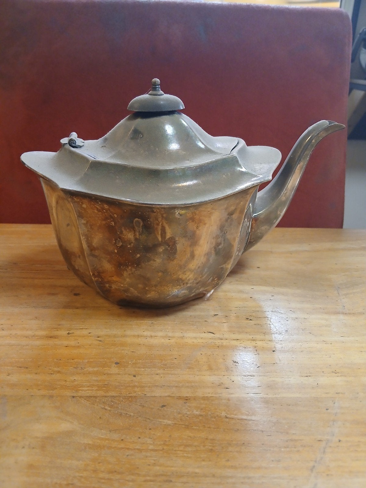 Antieke verzilverde theepot - 15 cm hoog, Antiek en Kunst, Antiek | Tin, Ophalen of Verzenden