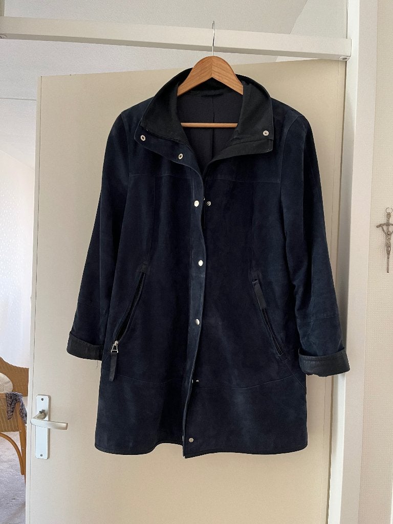 Donkerblauwe leren jas, Kleding | Dames, Blauw, Maat 42/44 (L), Ophalen of Verzenden, Onbekend