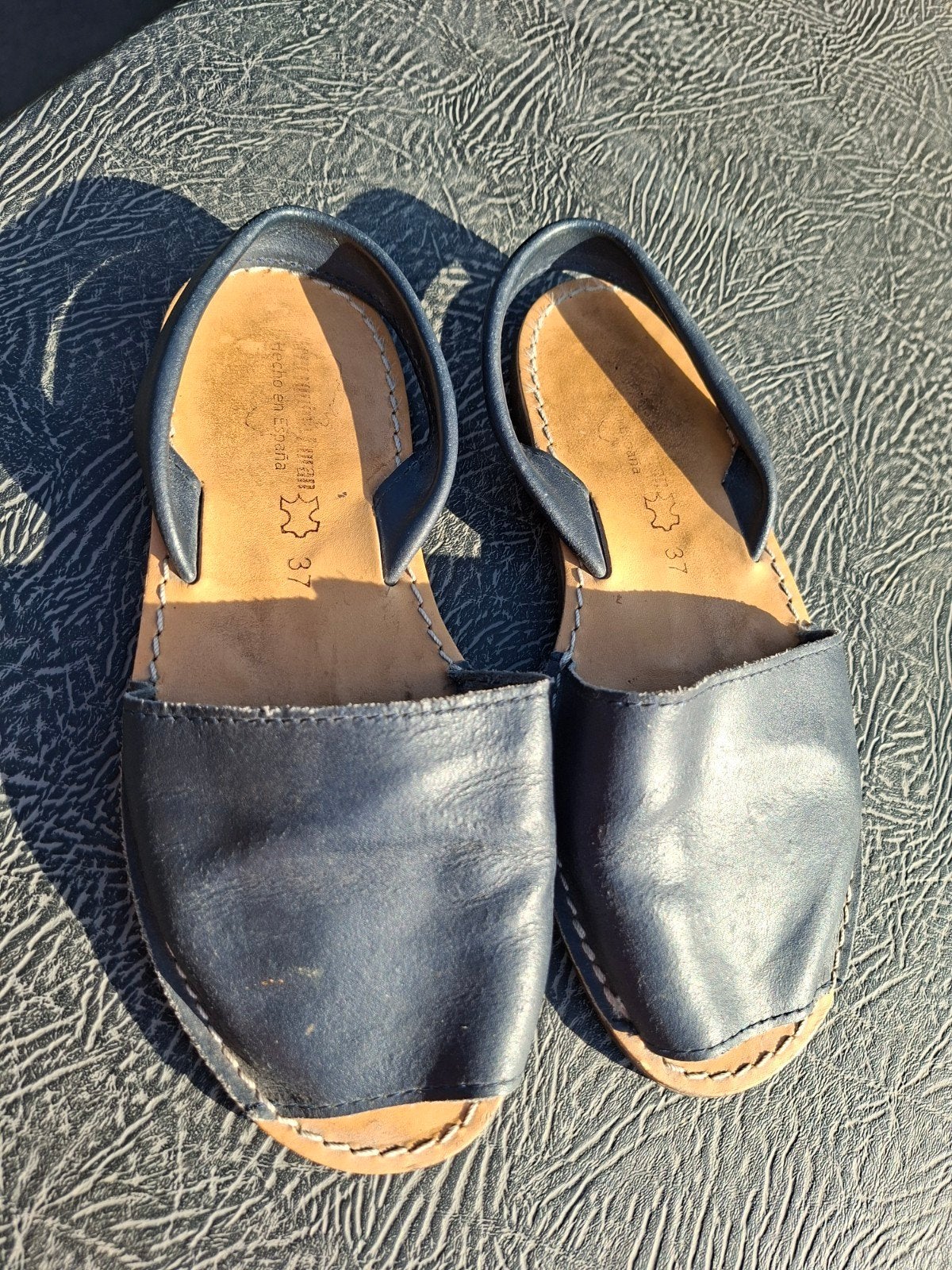 Donkerblauwe slippers, maat 37, Blauw, Gedragen, Sandalen of Muiltjes, Ophalen of Verzenden
