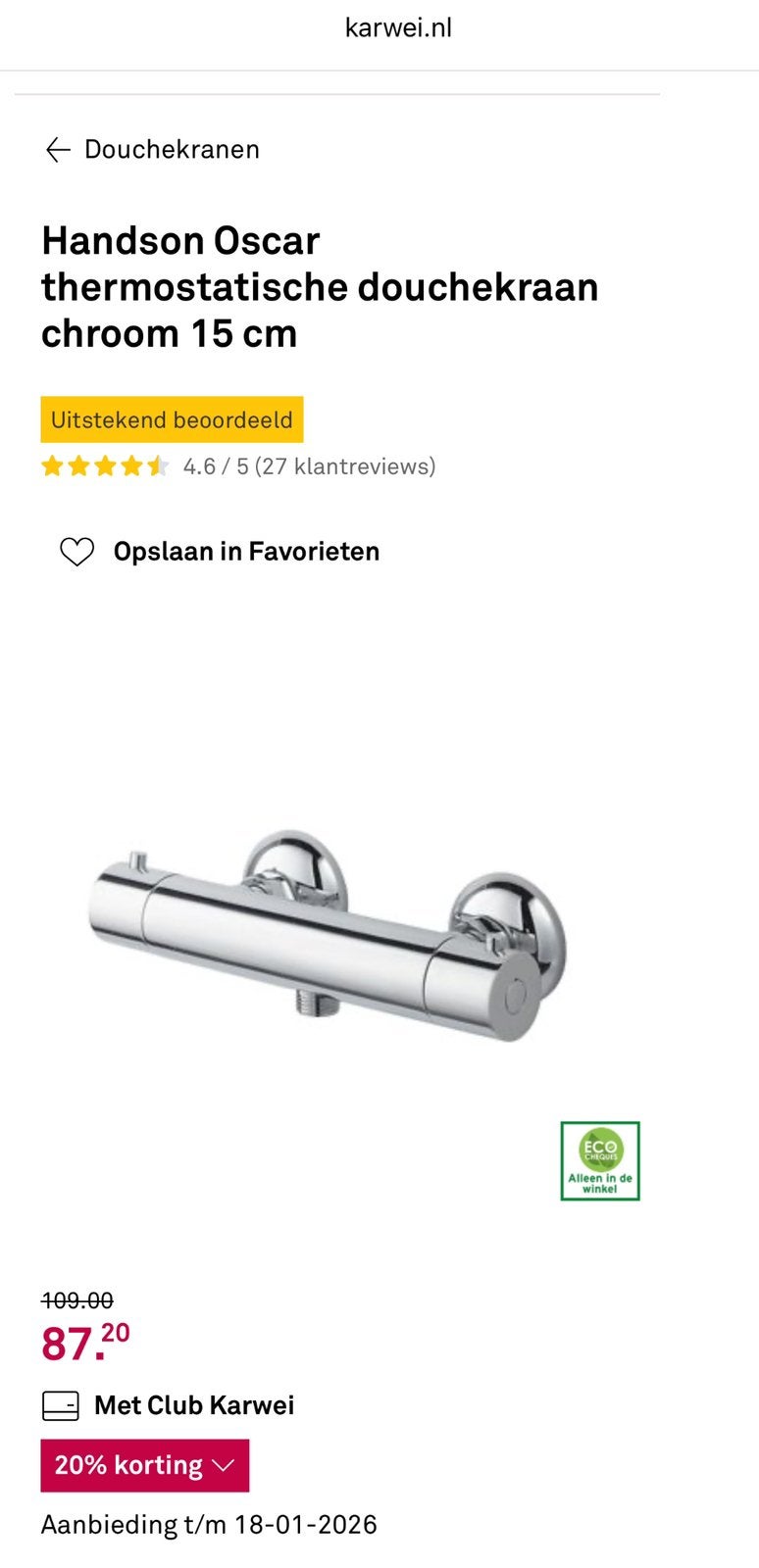 Ongebruikte Thermostatische douchekraan Handson Oscar kraan, Ophalen of Verzenden, Zo goed als nieuw, Kraan