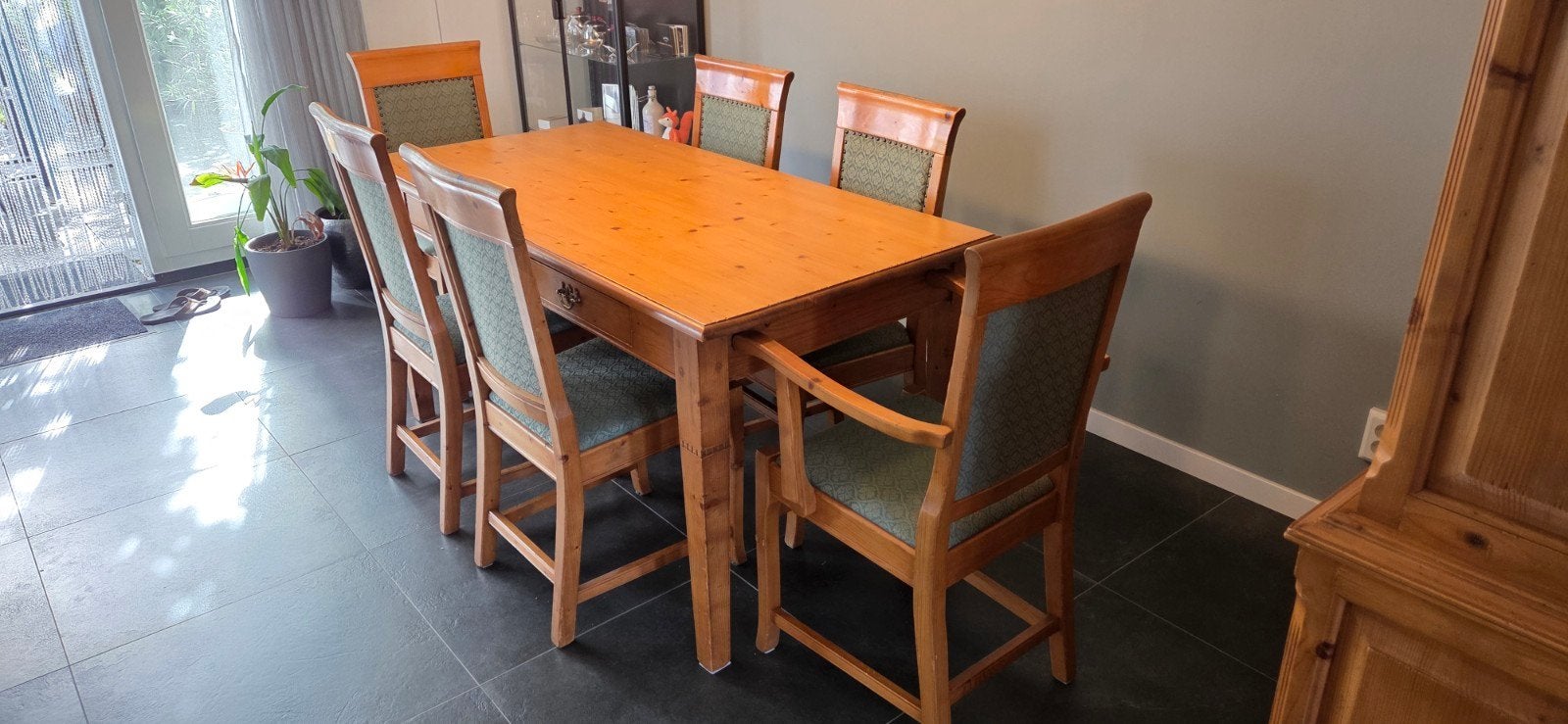 Massief houten eettafel met 6 stoelen, Ophalen