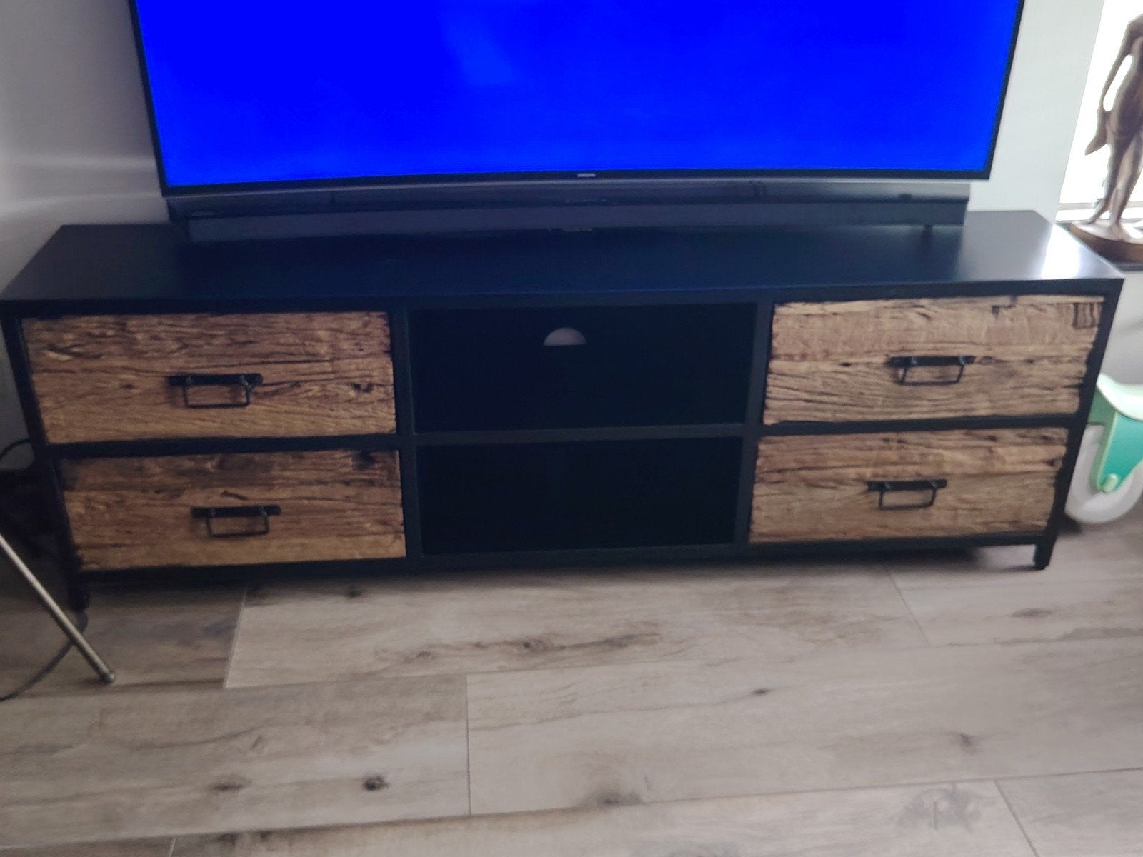 Industriële TV-kast met Sleeper Wood laden, Gebruikt, 150 tot 200 cm, Minder dan 100 cm, Industrieel