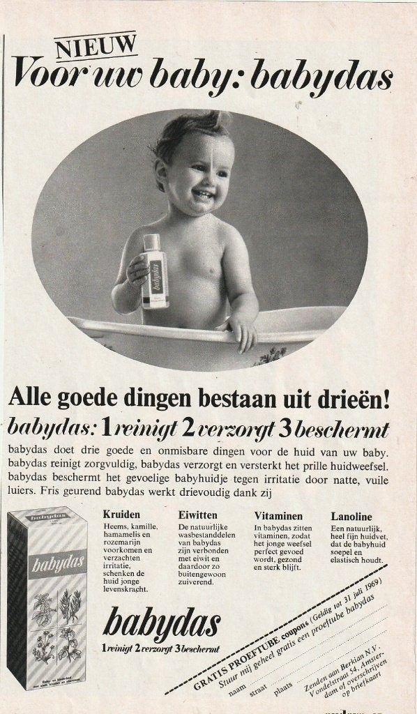 Retro reclame 1968 Babydas zeep speciaal voor baby, Verzenden, Overige typen