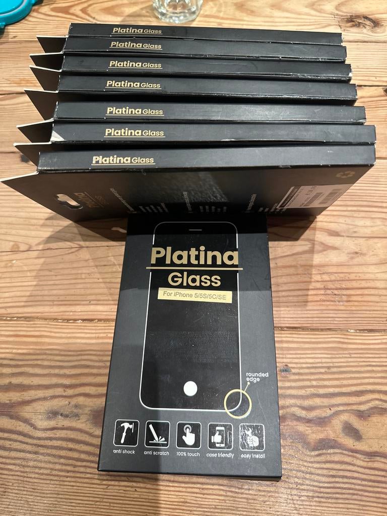 8x Platina Glass screenprotector iPhone 5/5s/5c/SE, IPhone 5, Krasbestendig, Overige merken, Nieuw