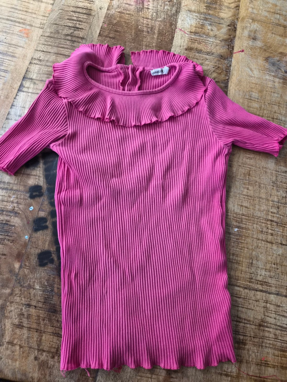 Roze geribbelde top met ruches - Ammehoela (8-10 jaar), Ophalen of Verzenden, Zo goed als nieuw, Ammehoela, Meisje