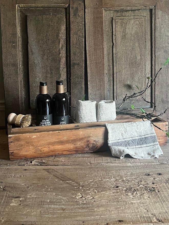 Vintage oude houten vakkenbak, Antiek en Kunst, Curiosa en Brocante, Ophalen of Verzenden