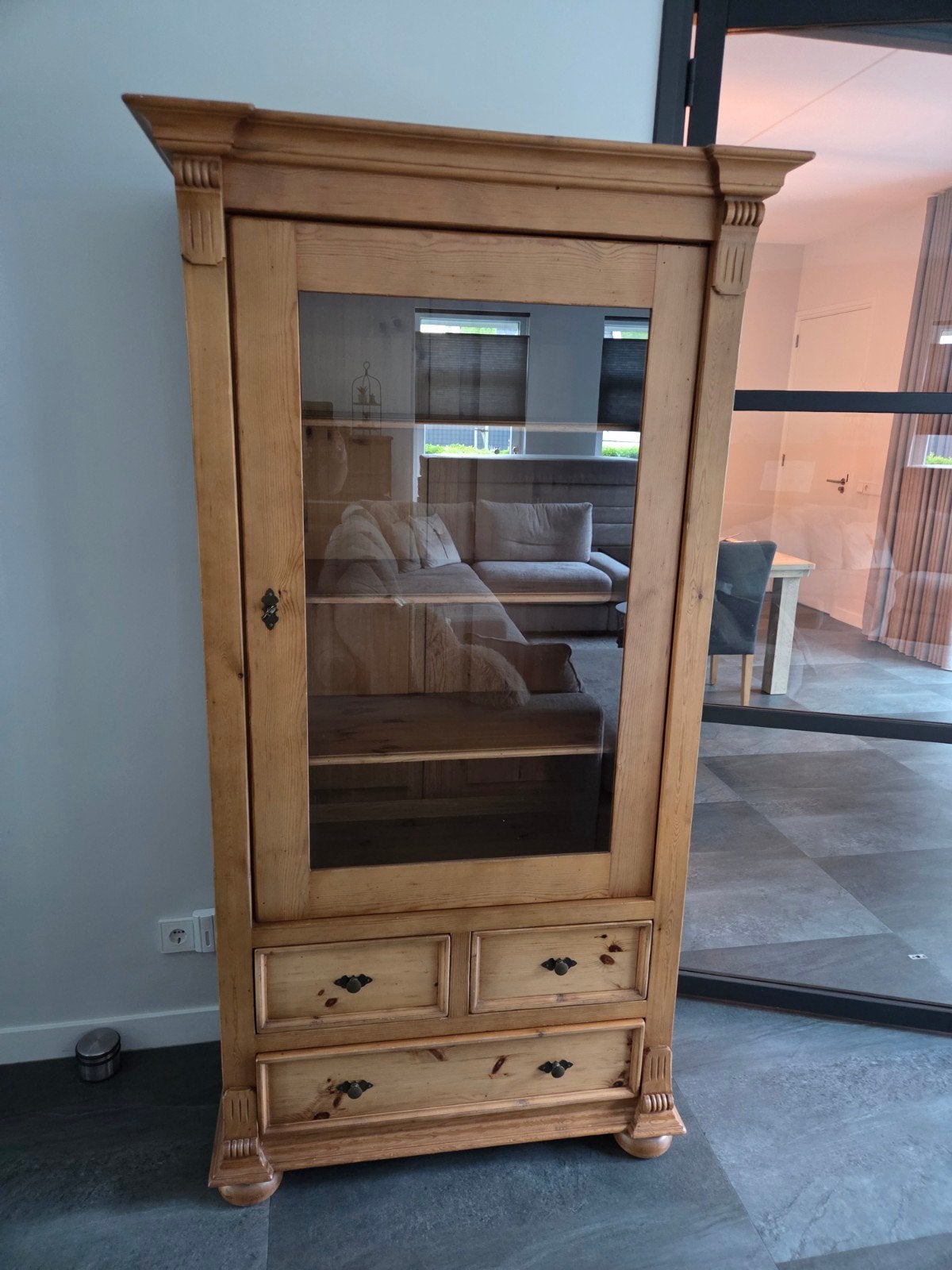 Oud grenen kast, buffetkast legkast boekenkast vitrinekast, Huis en Inrichting, Ophalen, Gebruikt, 25 tot 50 cm, 150 tot 200 cm