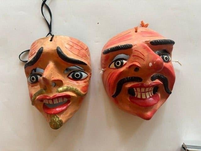 2 maskers van papier Mache - Peru/Bolivia, Ophalen, 20 cm, Masker, Papier/karton
