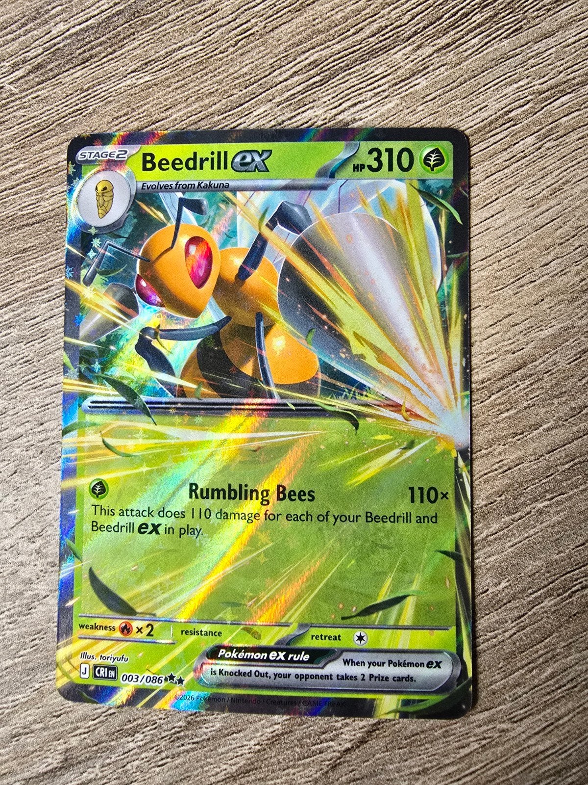 Pokémon Kaart: Beedrill ex (003/086) - Obsidian Flames, Ophalen of Verzenden, Nieuw, Losse kaart, Foil
