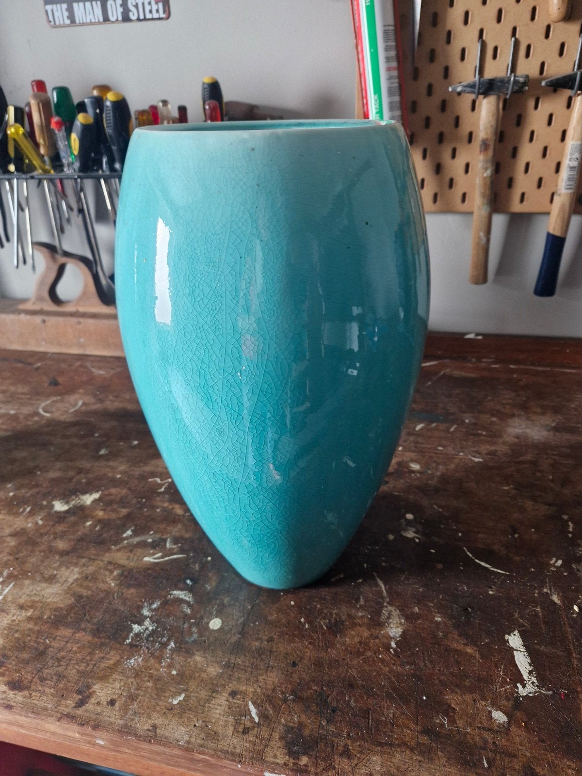 Set van 3 turquoise craquelé vazen - 40cm hoog, Ophalen