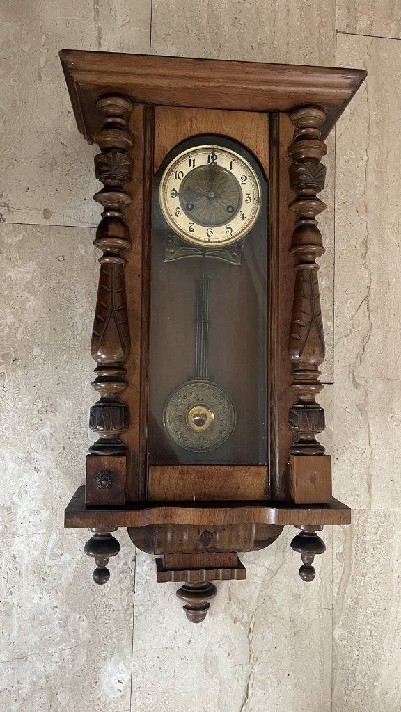 Antieke regulateur-wandklok hout — bieden vanaf €40, Ophalen