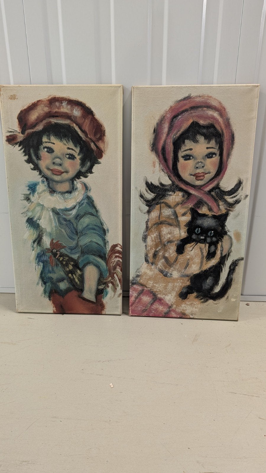 Vintage Big Eye Schilderijen - Jongen en Meisje (2 stuks), Ophalen of Verzenden