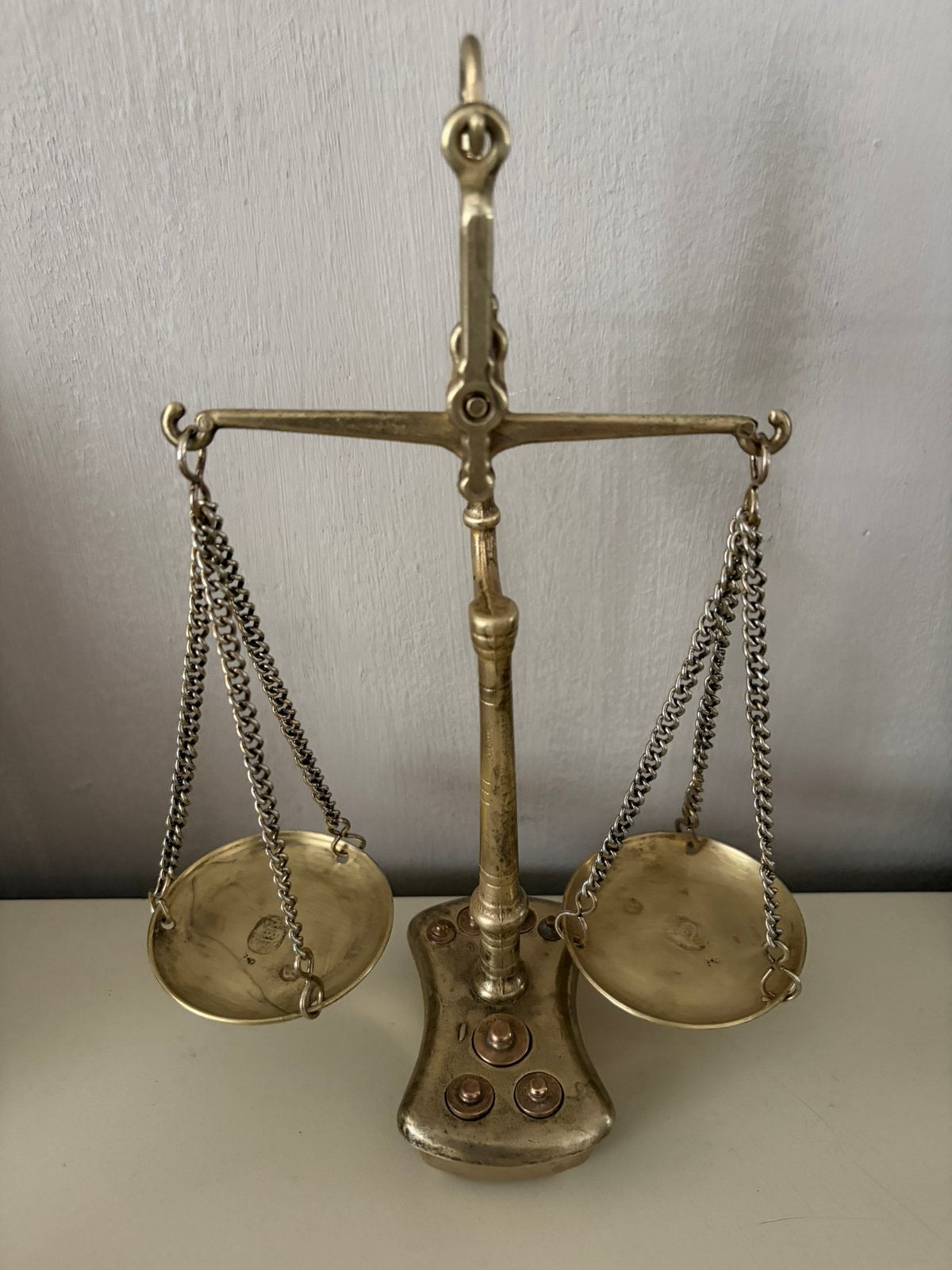 Antieke  apothekersweegschaal compleet met alle gewichtjes, Ophalen of Verzenden