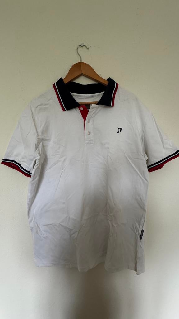Janvanderstorm Polo Wit met Blauwe Accenten - 100% Katoen, Ophalen of Verzenden, Gedragen, Overige maten, Wit