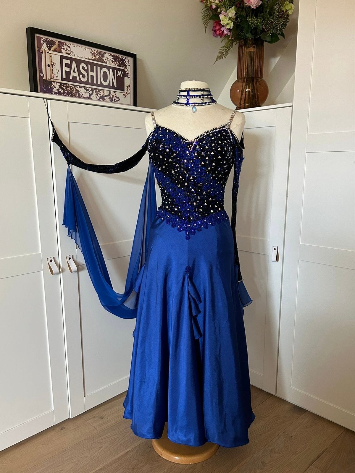 Elegante Ballroom Jurk Maat S - Zwart- Blauw, Overige typen, Blauw, Ophalen of Verzenden, Maat 36 (S)