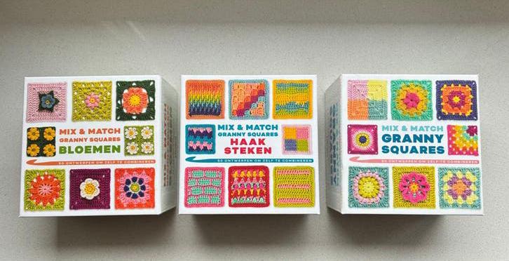 Mix & Match Granny Squares: 3 blokjes met 50 kaarten elk, Ophalen of Verzenden, Nieuw, Haken, Patroon of Boek