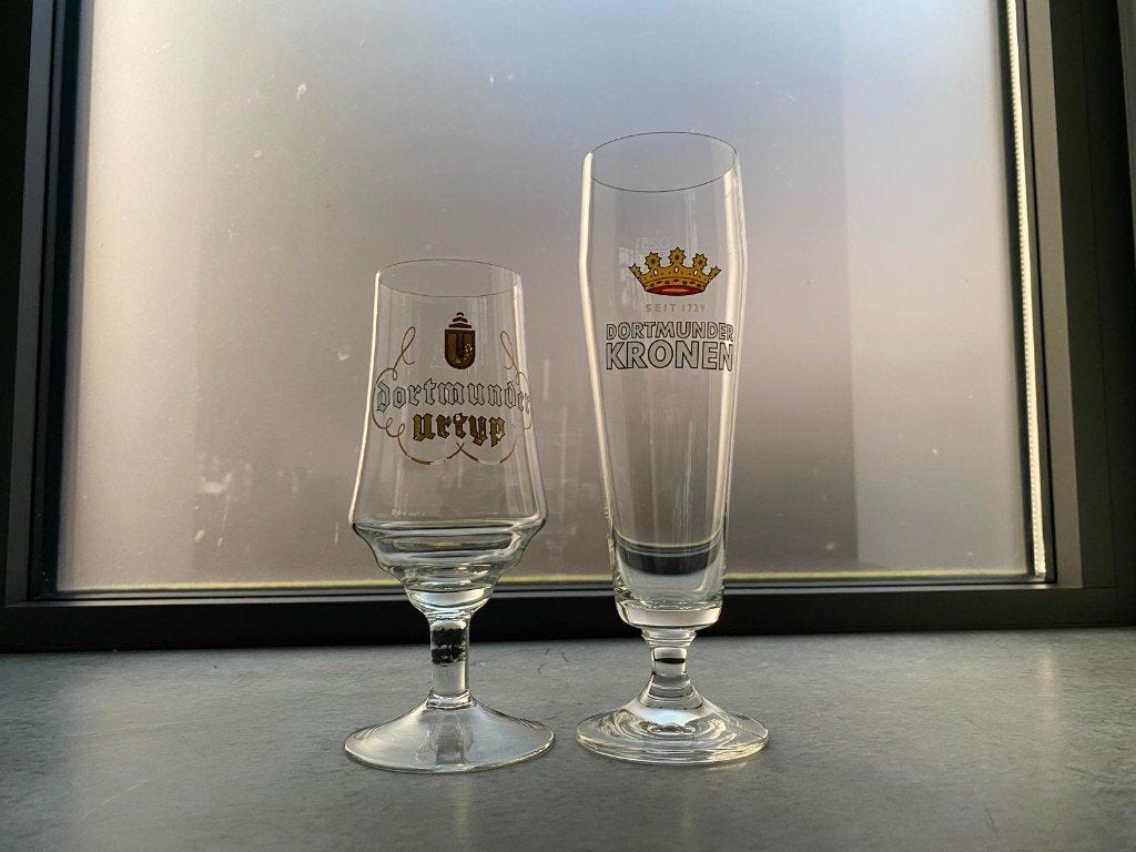 2 Dortmunder bierglazen, Ophalen of Verzenden, Nieuw, Glas of Glazen, Overige merken