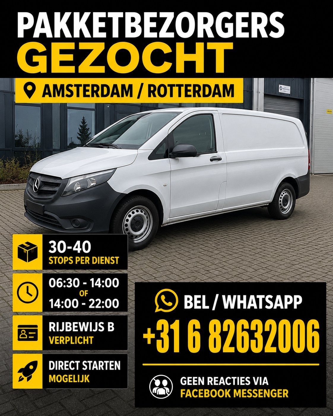 Pakketbezorgers gezocht: Rotterdam / Amsterdam, 33 - 40 uur, Overige niveaus, Overige vormen