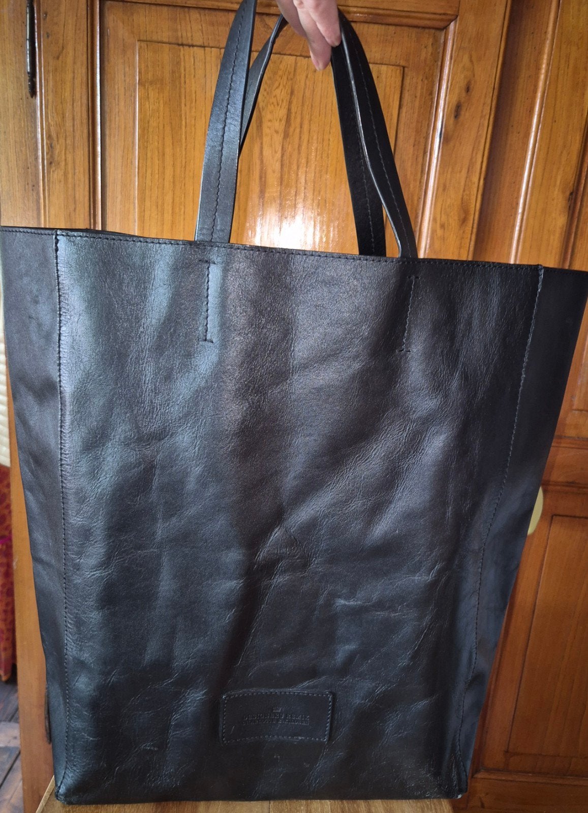Stijlvolle Zwarte Leren Shopper  designer remix, Ophalen of Verzenden, Zo goed als nieuw, Zwart, Shopper