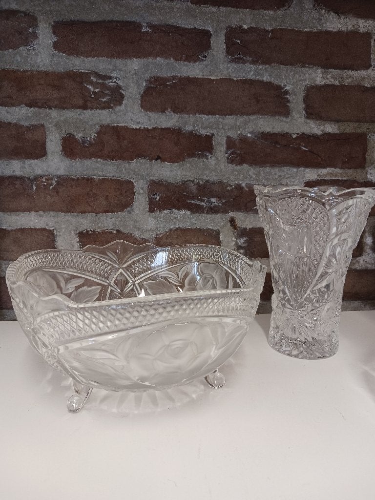 Boheems kristallen vaas + schaal, Ophalen, Nieuw