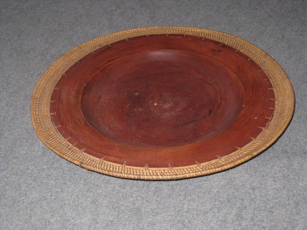 Houten fruitschaal met rietenrand, Ophalen of Verzenden, Nieuw, Rond, Hout