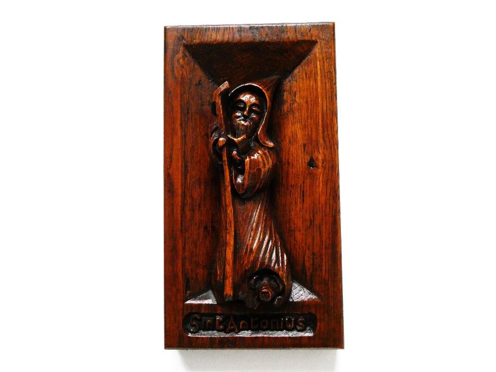 Wandbeeld beeld De Heilige Antonius / varken kluizenaarsstaf, Antiek en Kunst, Ophalen of Verzenden