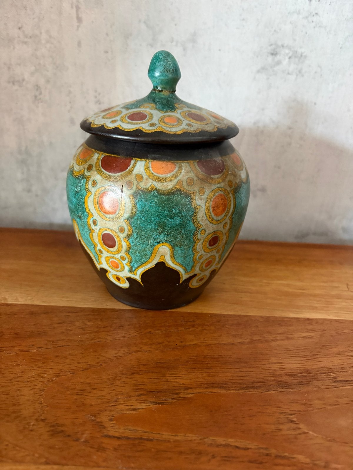Unieke vintage aardewerk potje met deksel, Gouda Holland, Ophalen of Verzenden