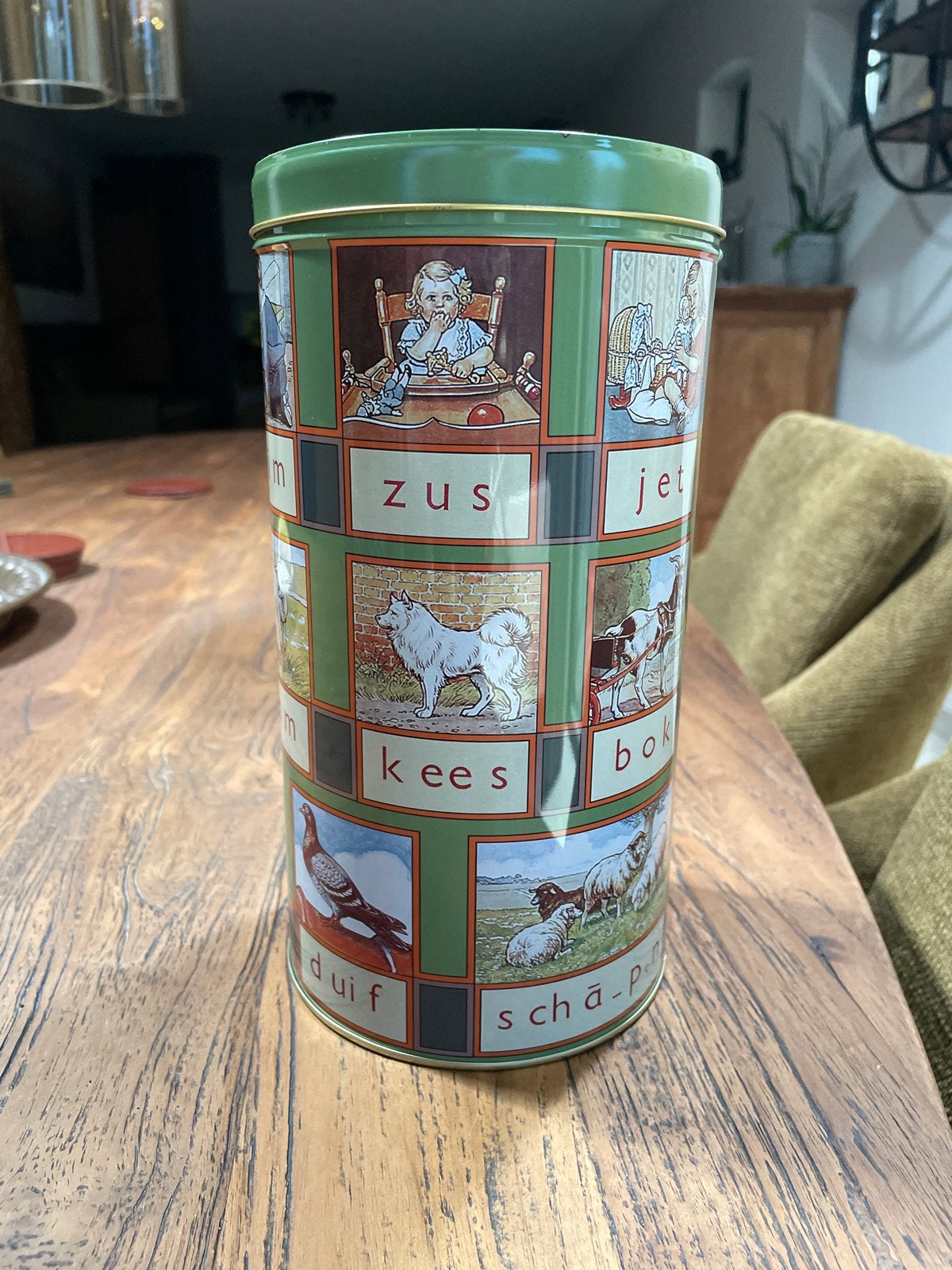 Vintage Verkade blik met ABC-afbeeldingen, Verzamelen, Blikken, Ophalen, Gebruikt, Koek(jes), Verkade