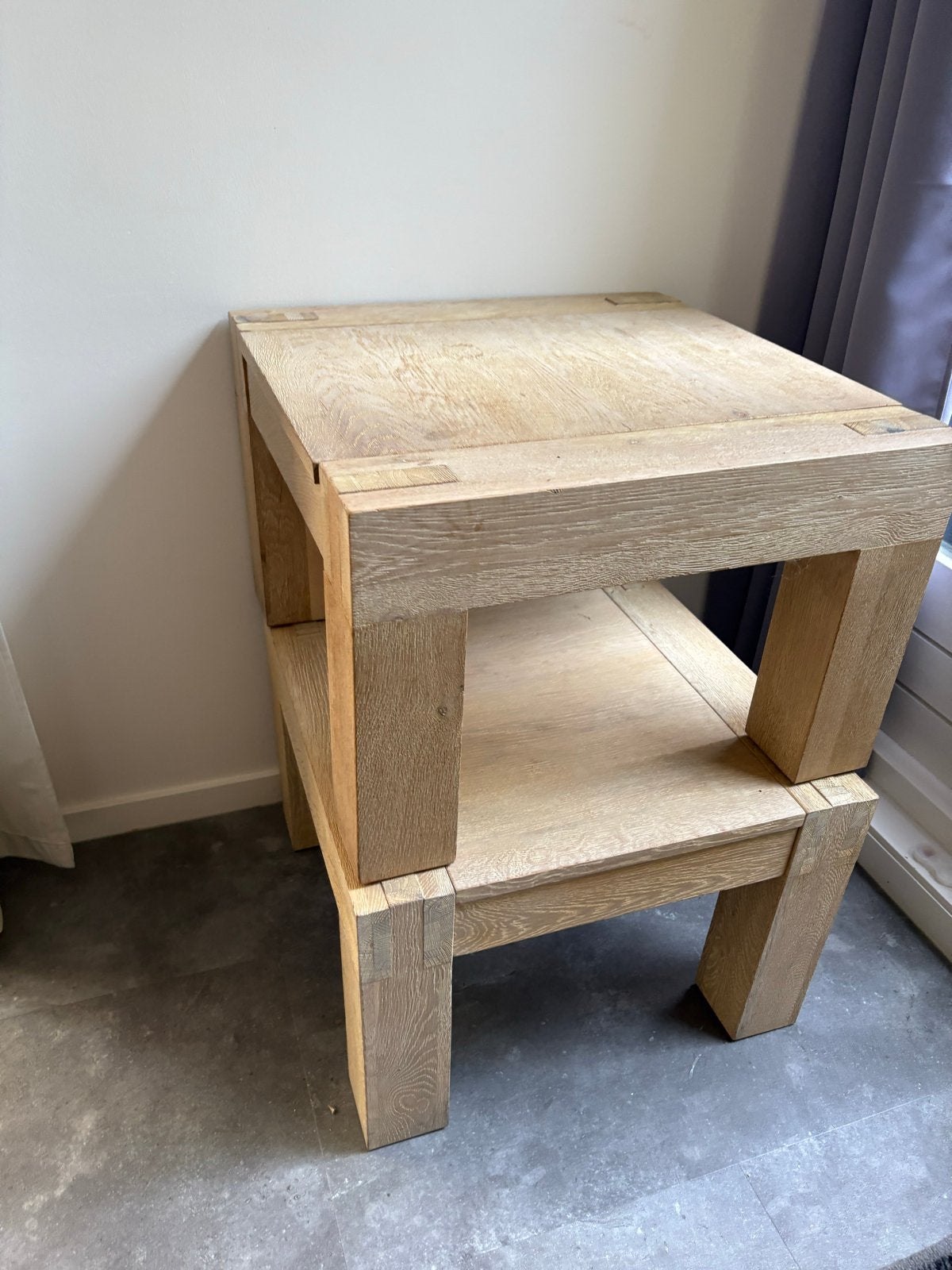 Massief blank houten bijzettafel 60x60x40 cm, Ophalen, Minder dan 45 cm, Gebruikt, Vierkant