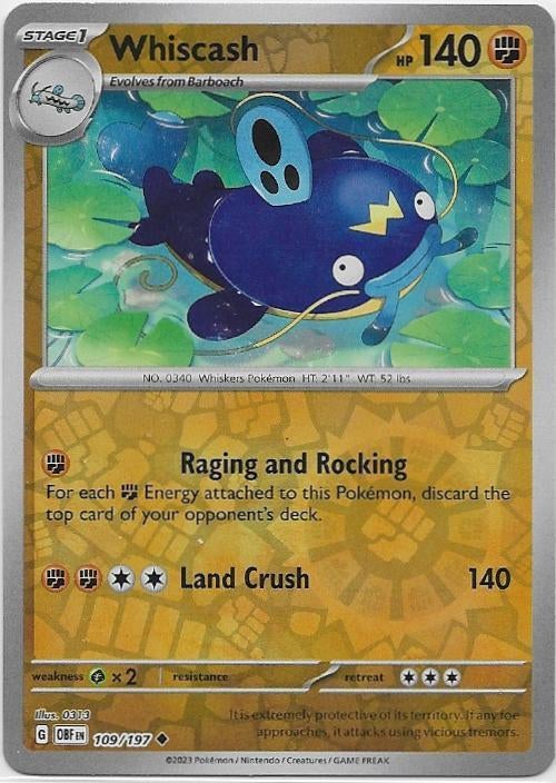 Obsidian Flames,  Whiscash [reverse] 109/197, Hobby en Vrije tijd, Verzamelkaartspellen | Pokémon, Nieuw, Losse kaart, Verzenden