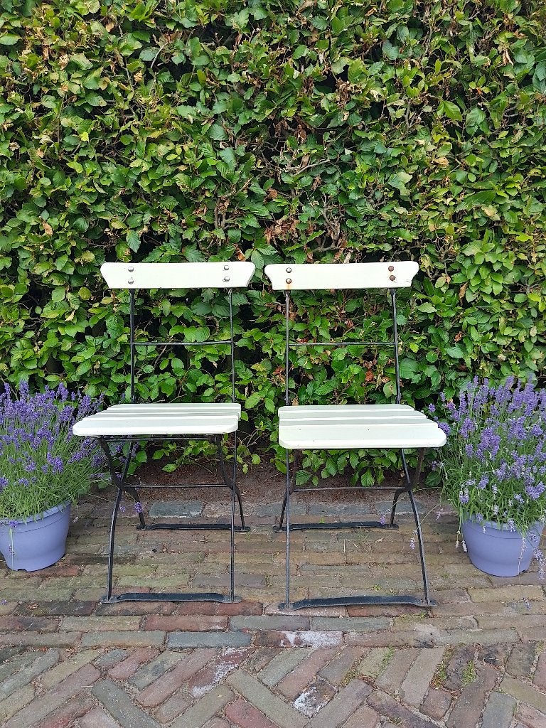 2 Franse terrasstoeltjes brocante, Ophalen