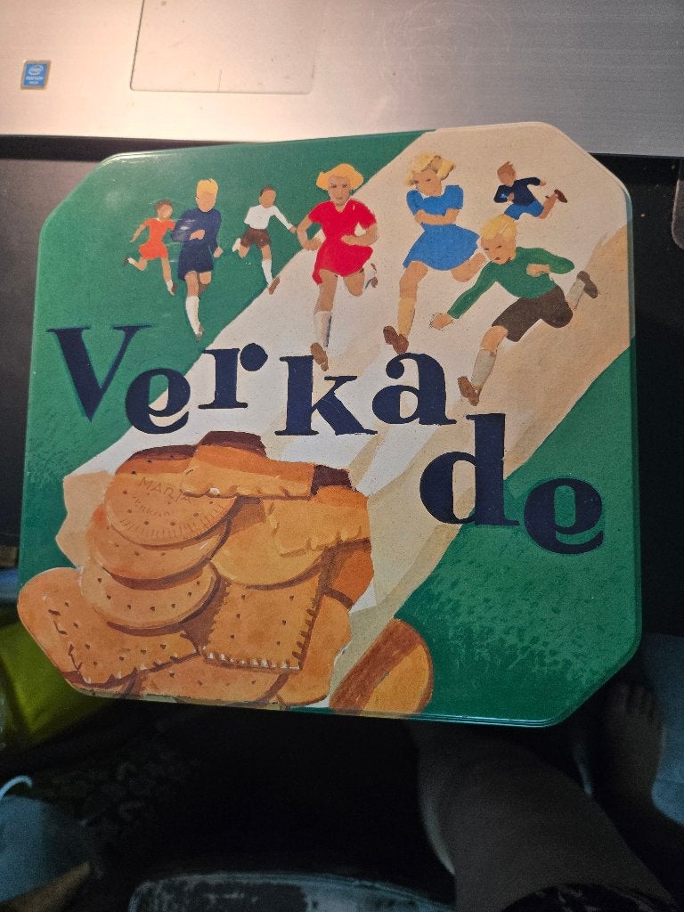 Vintage Verkade koekjesblik . 23 x 22 x 10 cm, Ophalen, Gebruikt, Koek(jes), Verkade