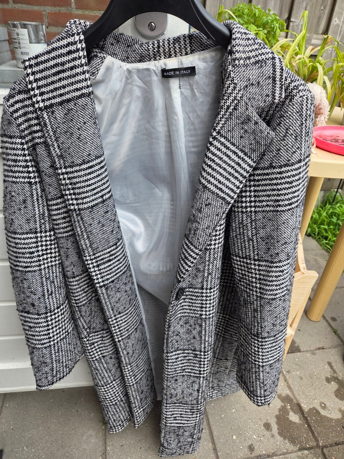 Stijlvolle Zwart-Witte Geruite Jas - Made in Italy, Maat 38/40 (M), Made in Italy, Zwart, Ophalen of Verzenden