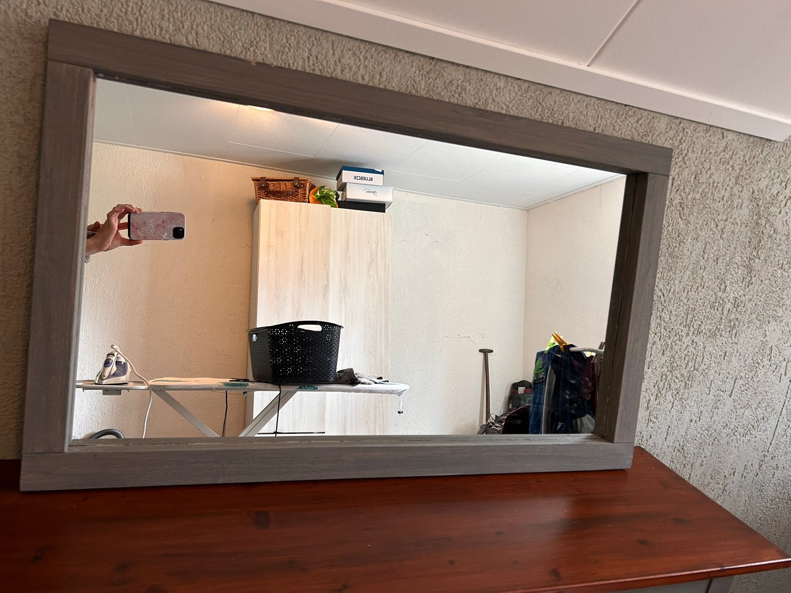 Spiegel 100x60 cm, zeer zwaar en degelijk hout, Ophalen, Gebruikt, 75 tot 100 cm, Minder dan 100 cm