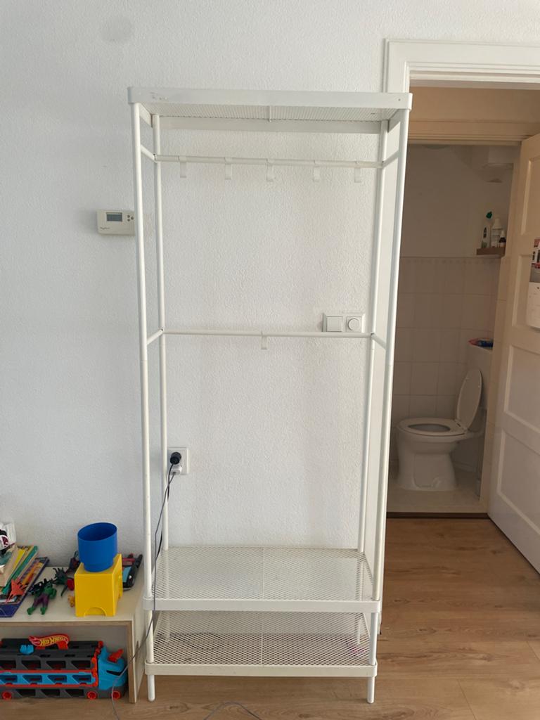 Witte staande kapstok met schoenenrek en planken, Ophalen, Gebruikt, 50 tot 100 cm, Metaal