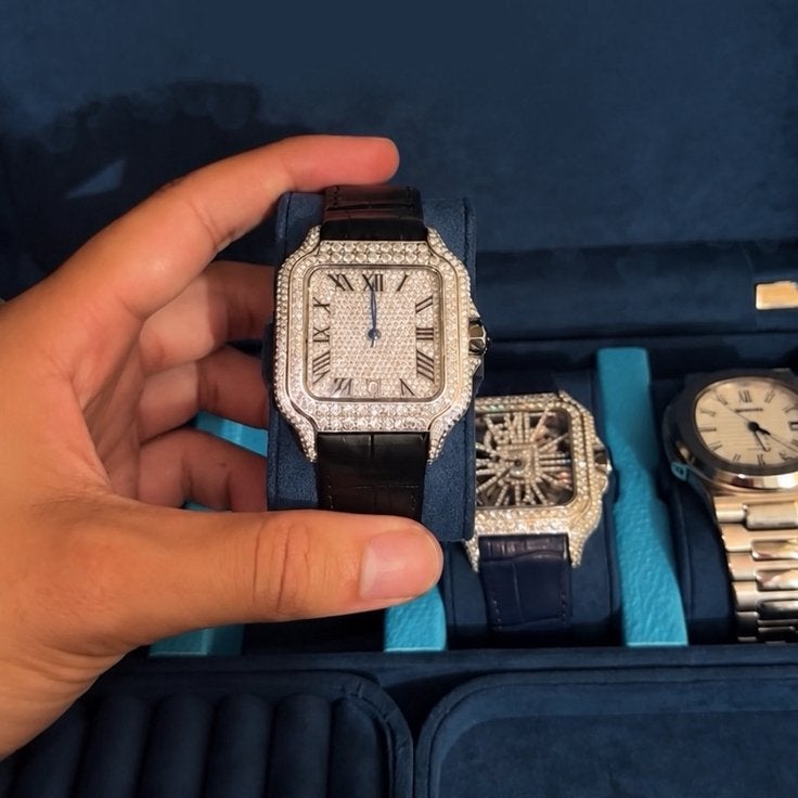 Iced-Out Cartier Santos-Dumont., Ophalen of Verzenden, Zo goed als nieuw, Zilver, Overige materialen